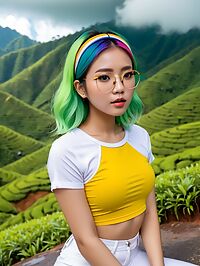 In Cameron Highlands a 21 year old Thai girl with rainbow hair sweats